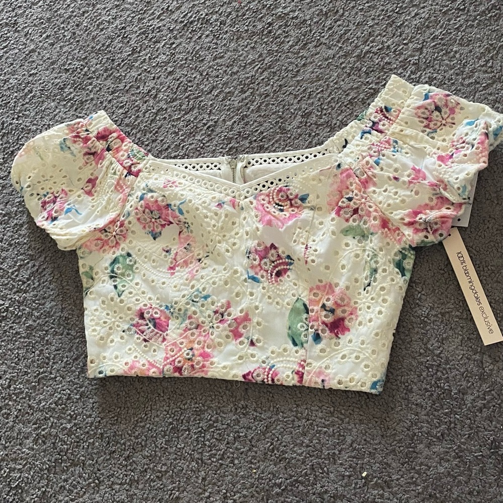 Aqua nwt crop top puff sleeves fairycore floral top - Picture 3 of 4